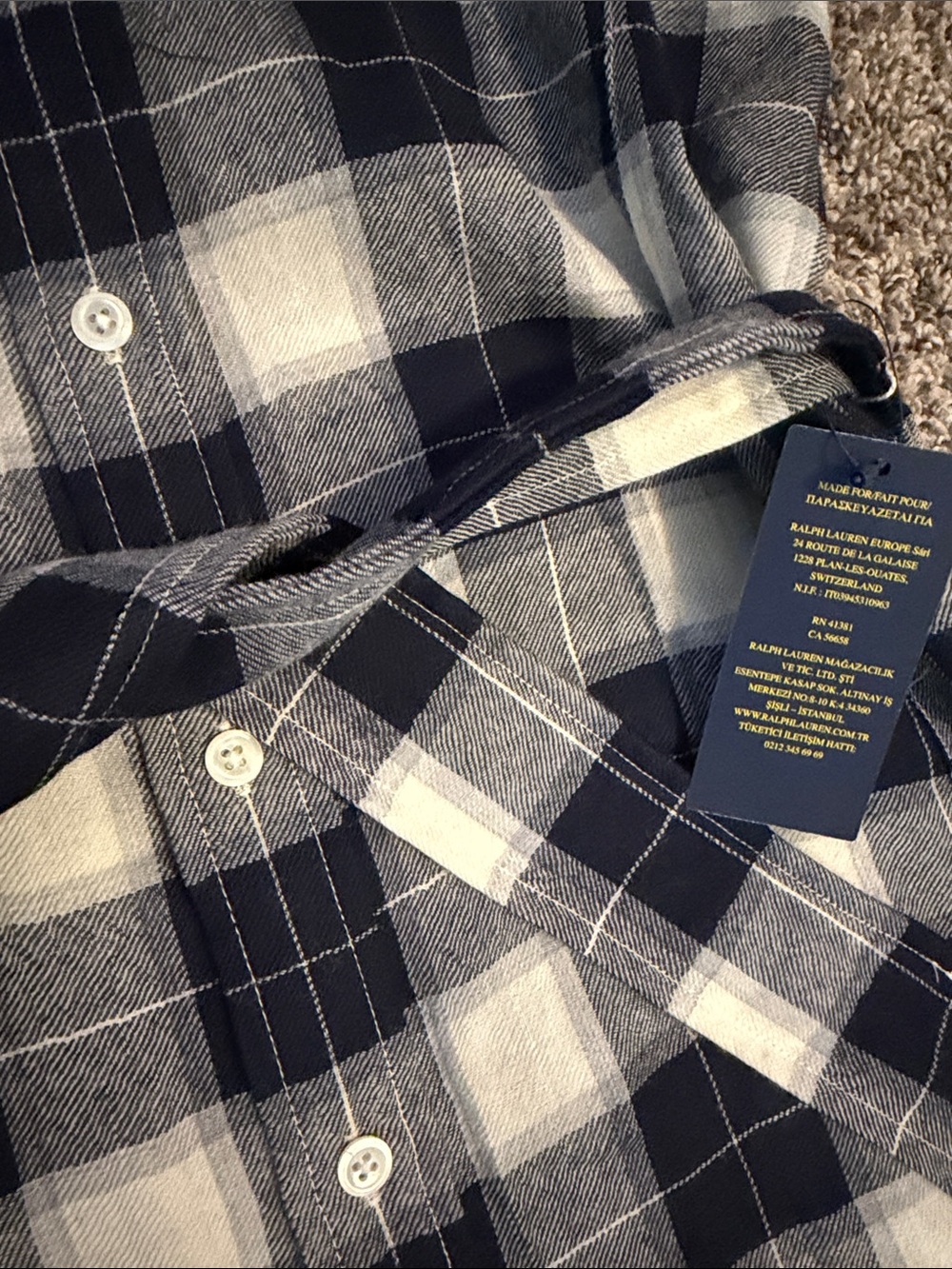 NWT Polo by Ralph Lauren Navy & White Wool Plaid Maxi Shirt Dress & Belt Size 4 - Picture 5 of 7